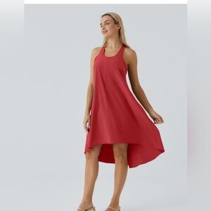 HALARA Coral-Red High-Low Racerback Dress